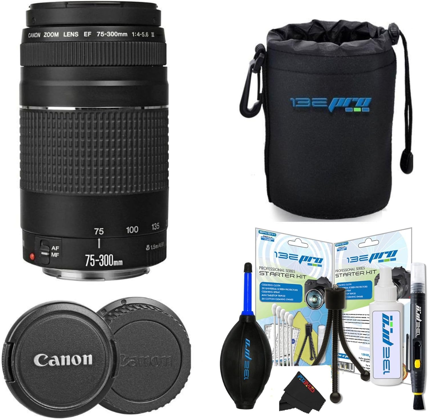 Canon EF 75-300mm f/4-5.6 III Telephoto Zoom Lens for Canon SLR Cameras, 6473A003 (Renewed) (Lens w/PIXIBYTES Travel Bundle)