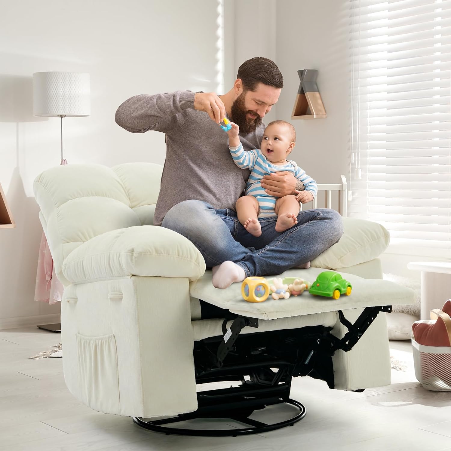 Rocking Recliner Chair,360° Swivel,30° Rocking,135° Tilt,Chenille Upholstery,Q235 Steel Frame Glider Nursery Chair for Small Spaces