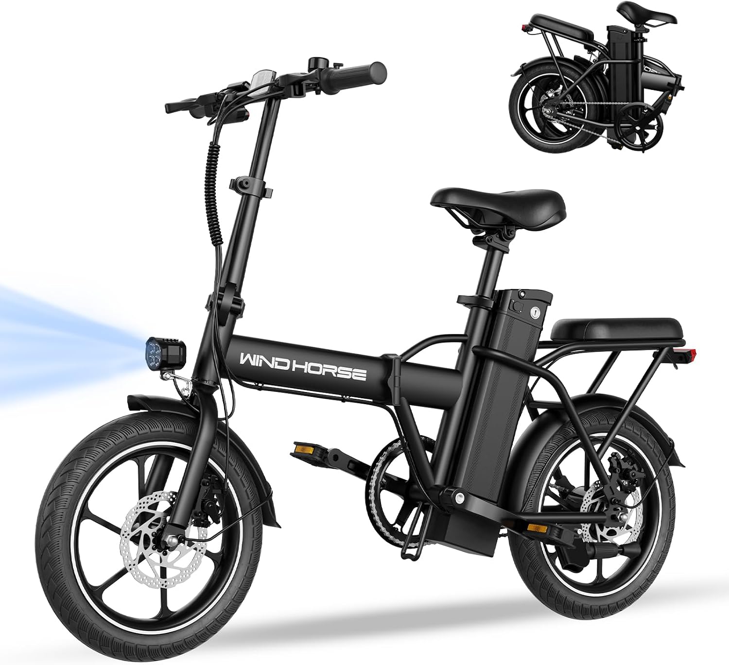 WINDHORSE 16' Folding Electric Bike for Adults, 630W Peak Electric Bicycle, 20MPH, 20-35 Miles Range, 288Wh Removable Battery, UL2849 Certified Commuter Ebike