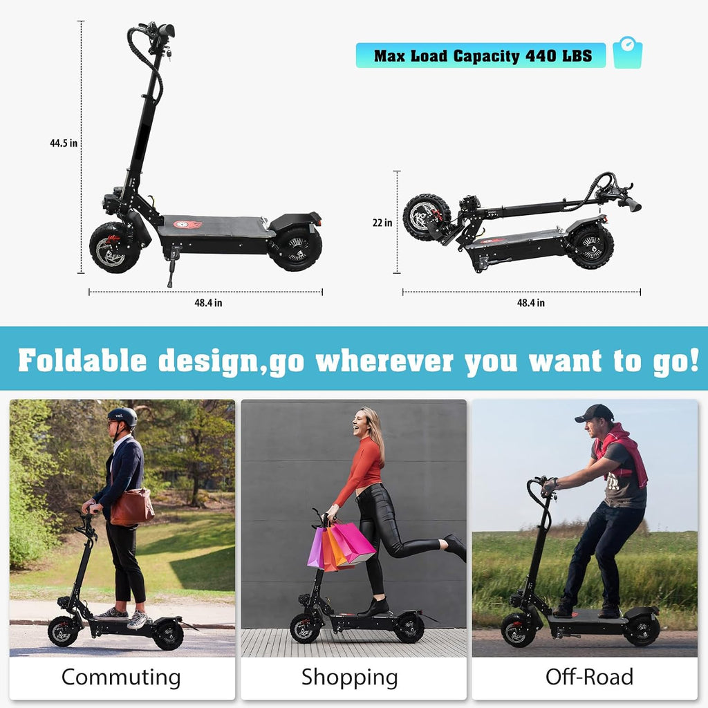 Electric Scooter for Adults,5600W Dual Motors Range 50 Miles,Electric Scooter Adults 50 MPH, 60V 27Ah Large Capacity Battery, 11' Off Road Tires Scooter with Detachable Seat Max Load 4470lbs