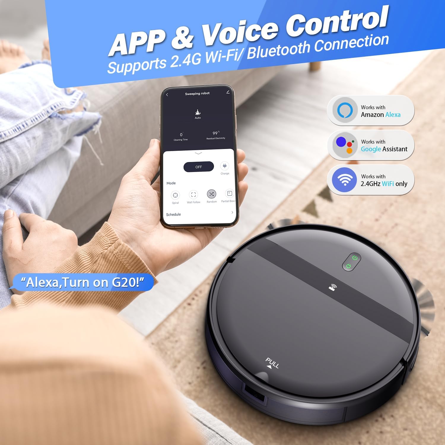 Kilgone Robotic Vacuum Cleaner 200mL Dustbin 230mL Tank for Hard Floors