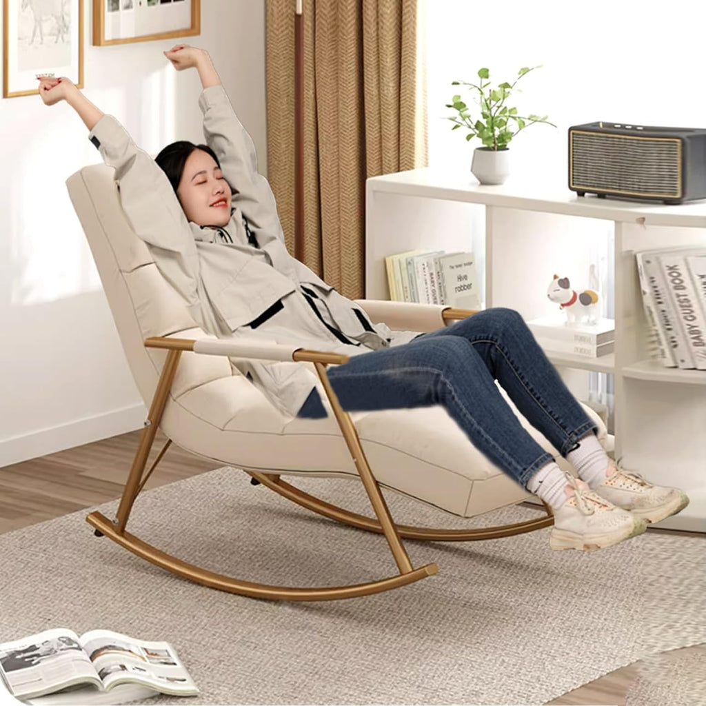 Rocking Chair Nursery with Thick Headrest,Modern Comfortable Upholstered Rocking Chair,Glider Rocker Chair W/Side Pockets,Modern Lounge Chair for Balcony,for Living Room,Classroom,Bedroom