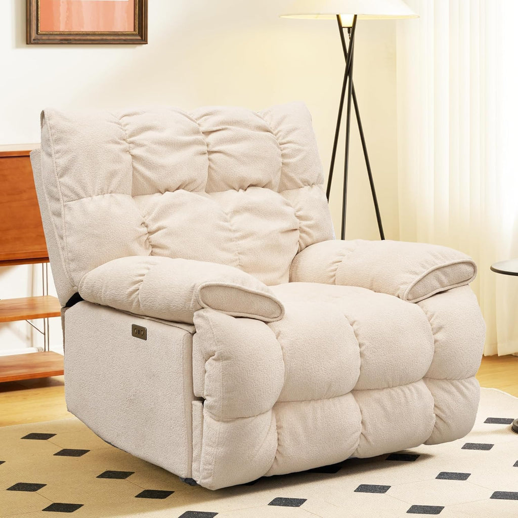 SITJOY Oversized Power Swivel Rocker Recliner Chair, Overstuffed Extra Wide Rocking Chair for Big and Tall, Glider Recliner Nursery Chair, USB Charging, Soft Breathable Fabric in Beige, Power