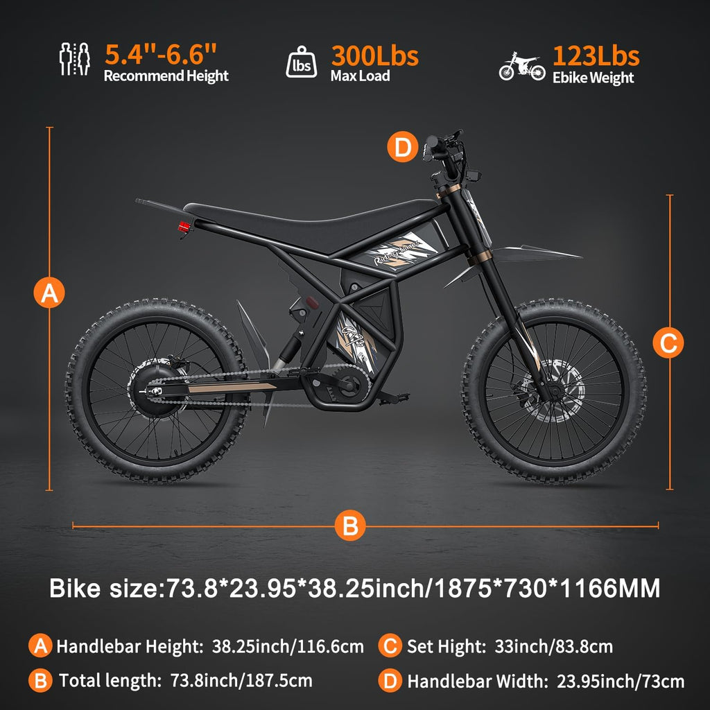 GT73pro/GT73 Electric Dirt Bike for Adults 3000W 50MPH E Dirtbike with 60V/18AH*2 Battery, 85+Miles Electric Motorcycle for Teens ,Dual Hydraulic Brakes & Full Suspension,25' Fat Tire Electric Bike