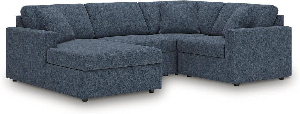Signature Design by Ashley Contemporary Modmax Stain Resistant U-Shape Left-Arm Facing 4-Piece Sectional with Chaise and Reversible Cushion, Dark Blue