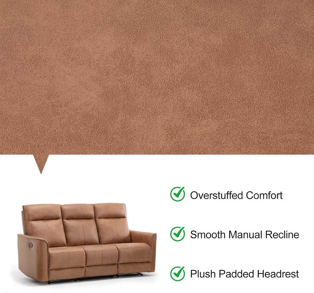 EBELLO Manual Recliner Sofa Furniture Set for Living Room, 2 Leathaire Nursing Chairs Swivel Glider Recliners and a 3 Seater Reclining Couch Set for Home Office, Brown