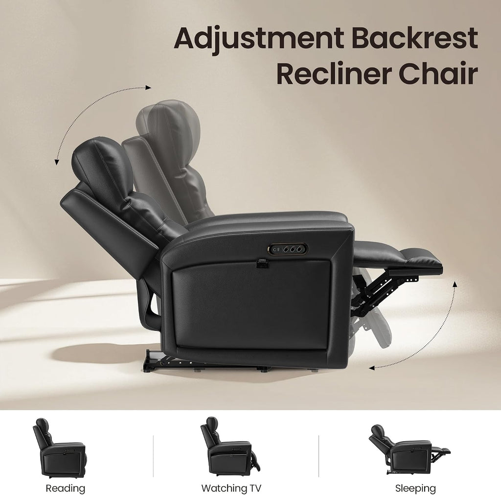 COLAMY Triple Motors Power Recliner Chair, Leather Wall Hugger Reclining Sofa for Home Theater, Nursery, Independent Headrest & Lumbar Support, Overstuffed Seating with USB Ports & LED,Black