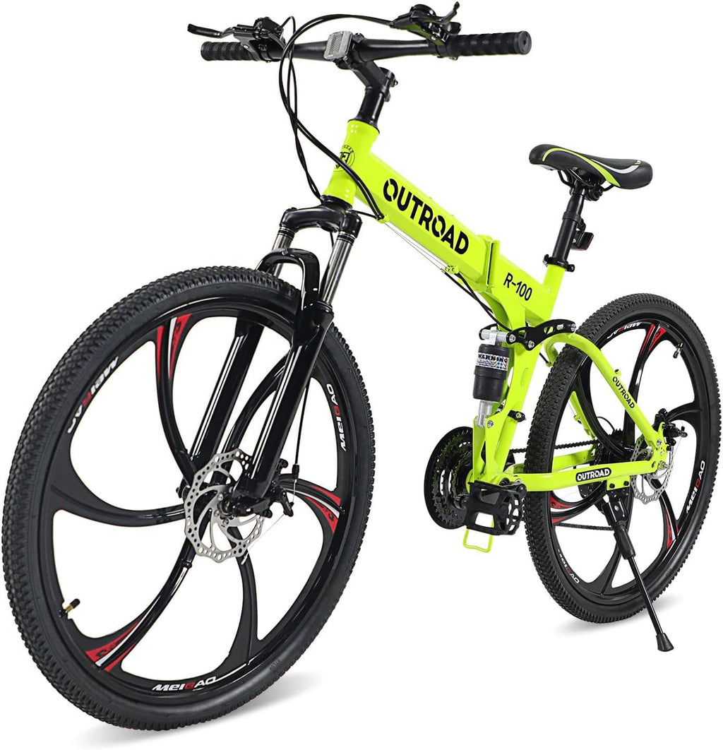 26 Inch Adult Folding Bikes/Mountain Bikes, 21 Speeds Mountain Bicycles with Full Suspension, Dual Disc Brake, High Carbon Steel Frame, Foldable Bike for Men/Women/Teen, Multiple Colors