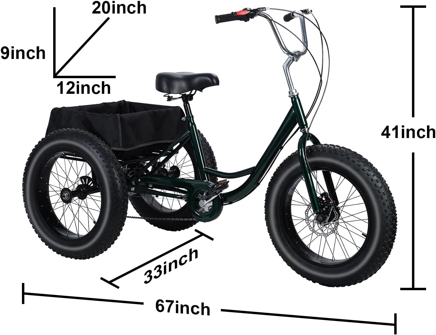 Tricycle for Adults, 20 Inch Fat Tire Trike for Adults, 7-Speed Adult Tricycle 20x4 Fat Tire Trike with Dual Disc Brakes & Rear Basket, 450lbs Capacity Cruiser 3 Wheel Bikes