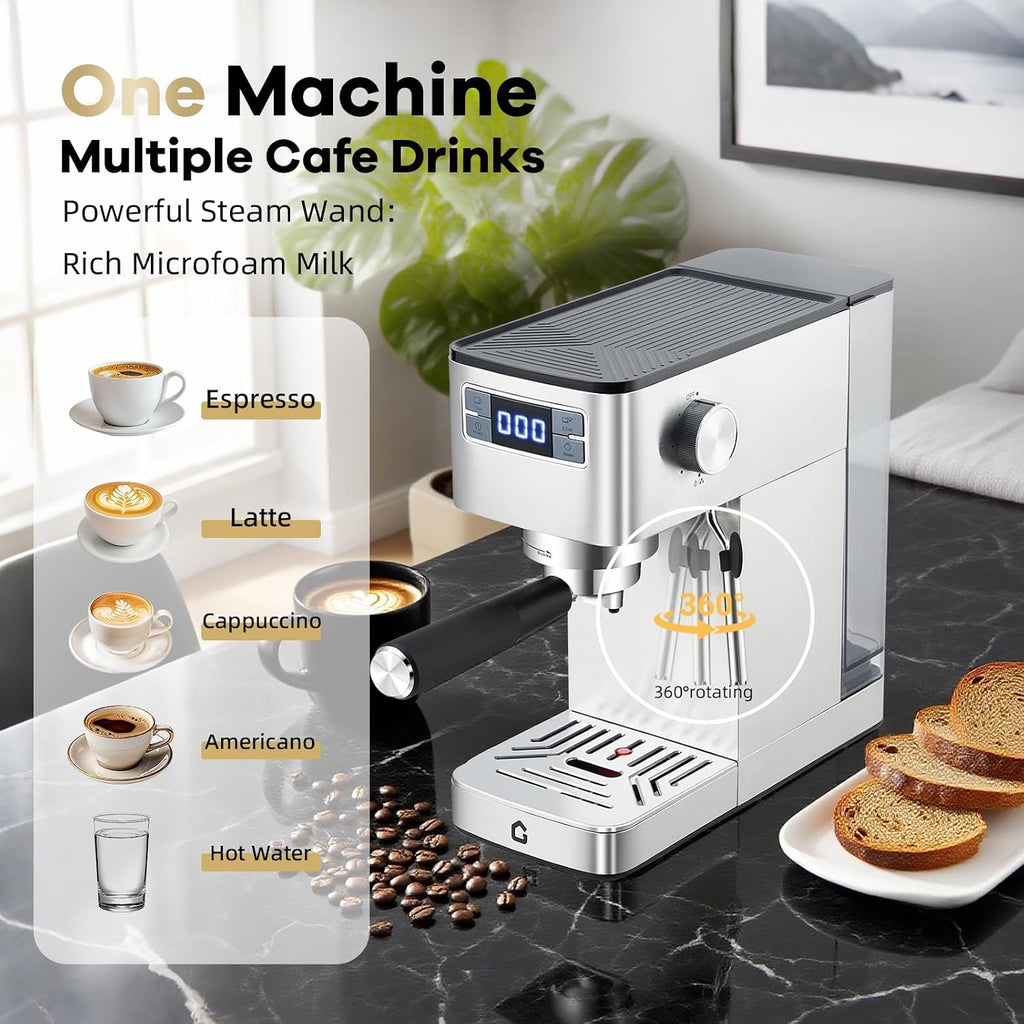Espresso Machine, 20 Bar Coffee Maker with Steam Wand, Removable Water Tank, Compact Design, Automatic Cappuccino and Latte Maker for Home and Office