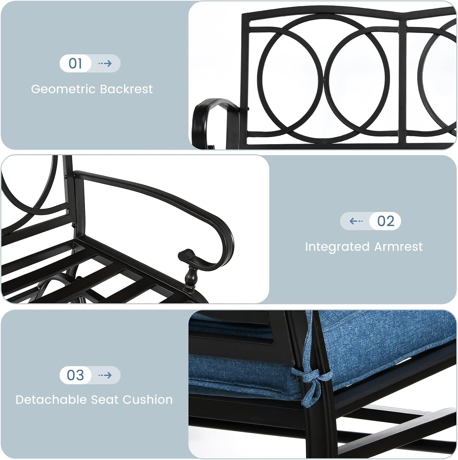 Tangkula Outdoor Swing Glider Chair, Patio Glider Bench for 2 Persons, Outdoor Rocking Loveseat with Steel Frame & Comfortable Cushions for Garden, Porch, Balcony, Poolside (Blue)