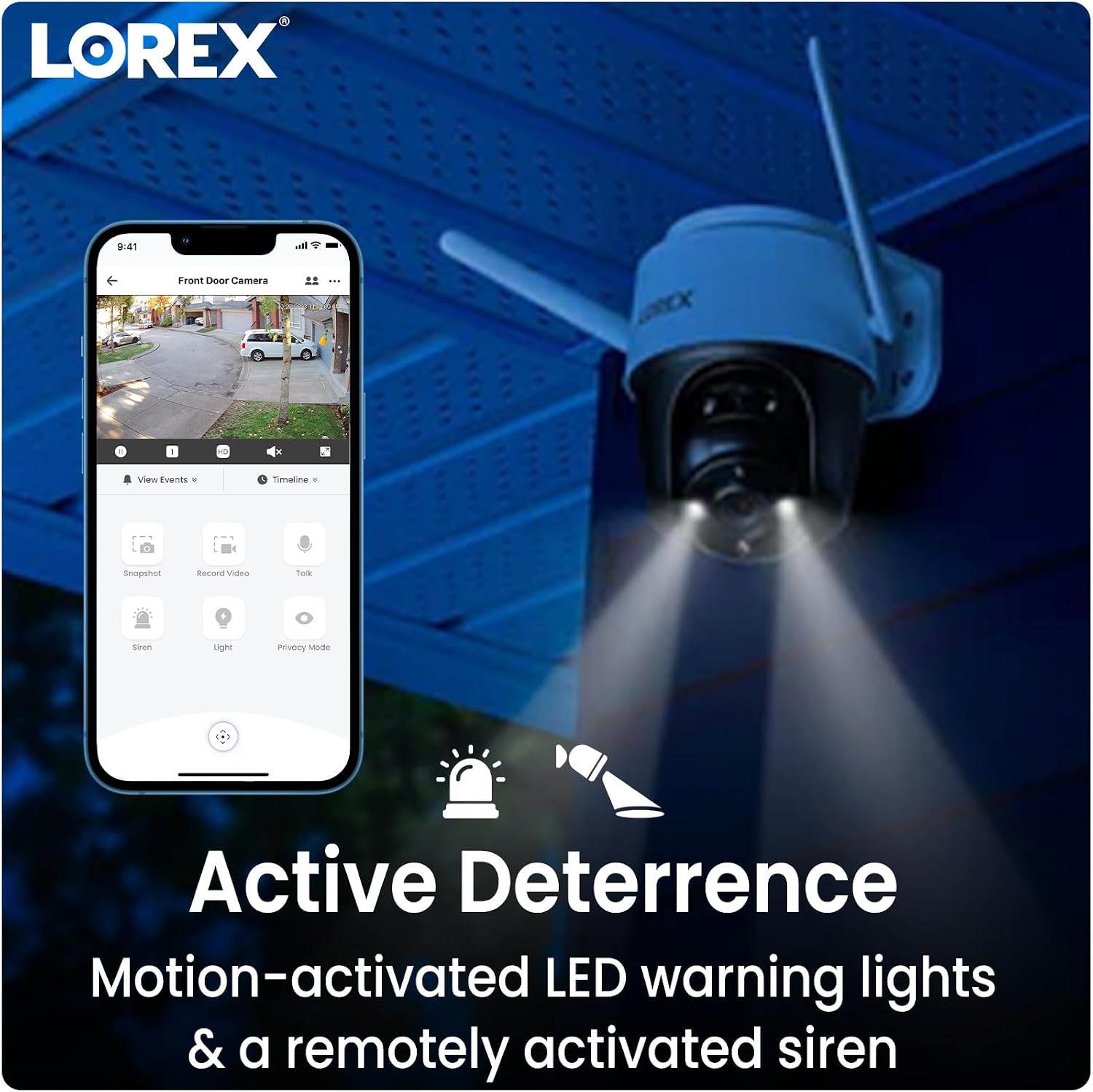 Lorex 2K Pan-Tilt Outdoor WiFi Security Camera | 360° View | Auto-Tracking | Color Night Vision | Person Detection | Warning Light & Siren | IP66 Weatherproof | 32GB MicroSD Included | No Monthly Fee