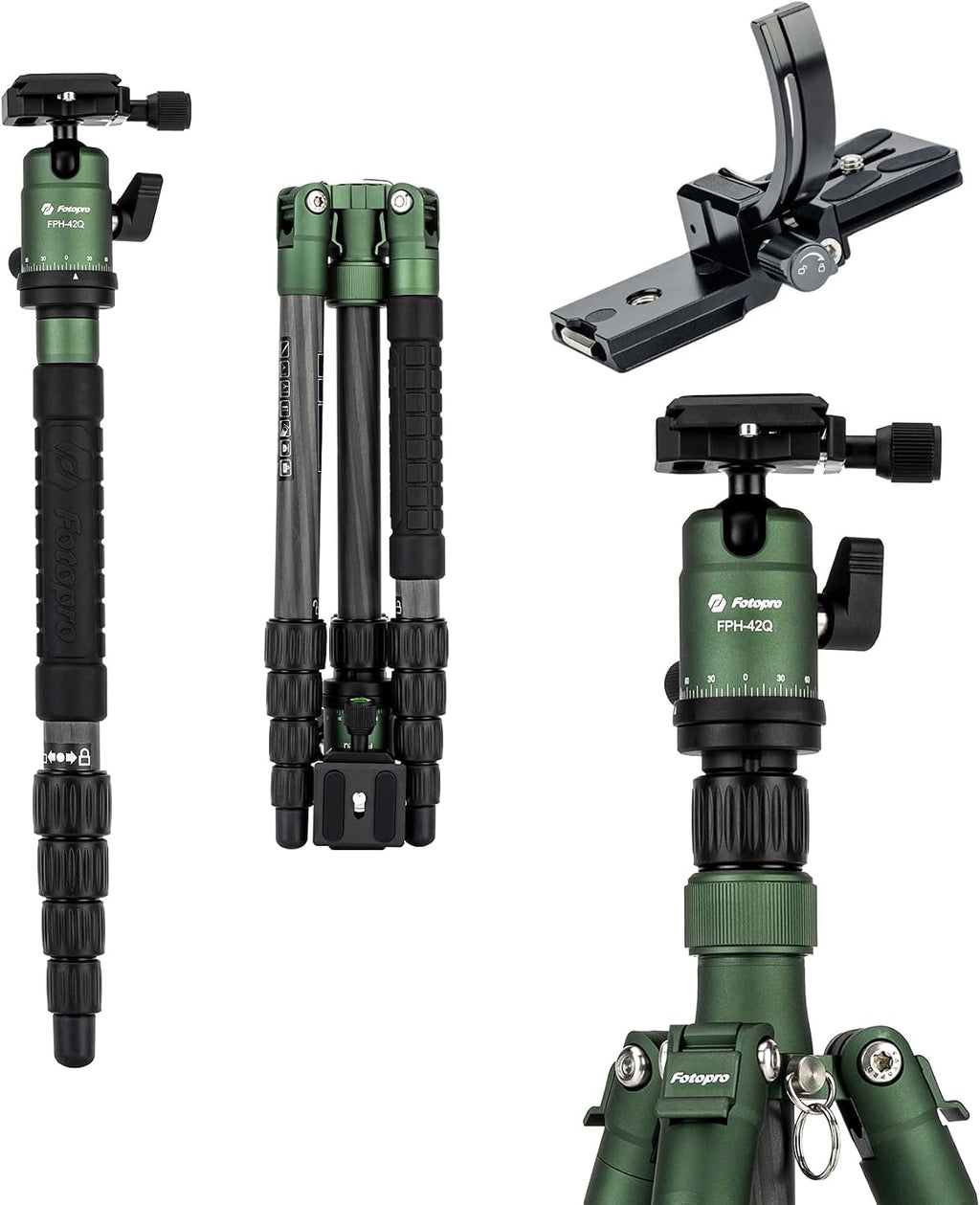 Fotopro 57inch Carbon Fiber Tripod Bundle with Rotatable Collar Tripod Lens Mount Rings