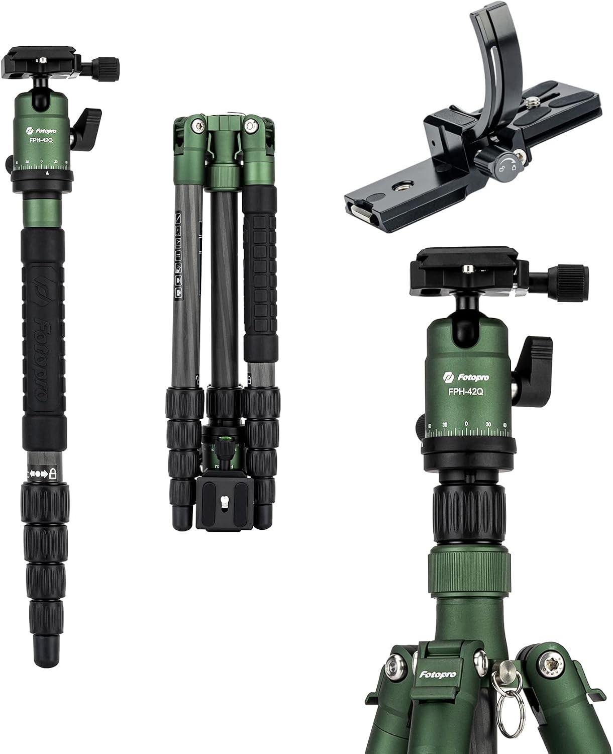 Fotopro 57inch Carbon Fiber Tripod Bundle with Rotatable Collar Tripod Lens Mount Rings