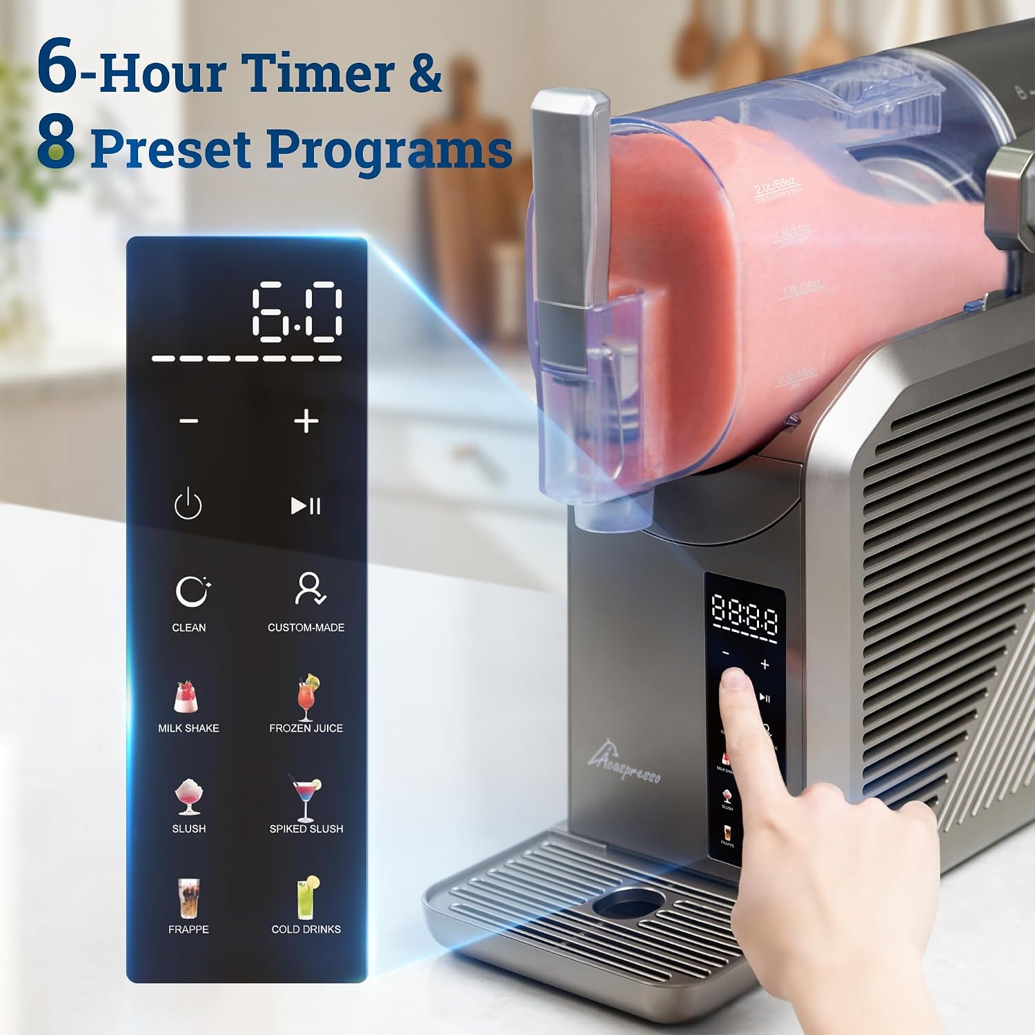 Slushie Machine for Home, 81oz Frozen Drink Machine with 6 Preset Programs, 6 Hours Timer for Margarita, Slushie, Frappé and More, No Ice Needed, Easy To Use & Clean (Gunmetal)