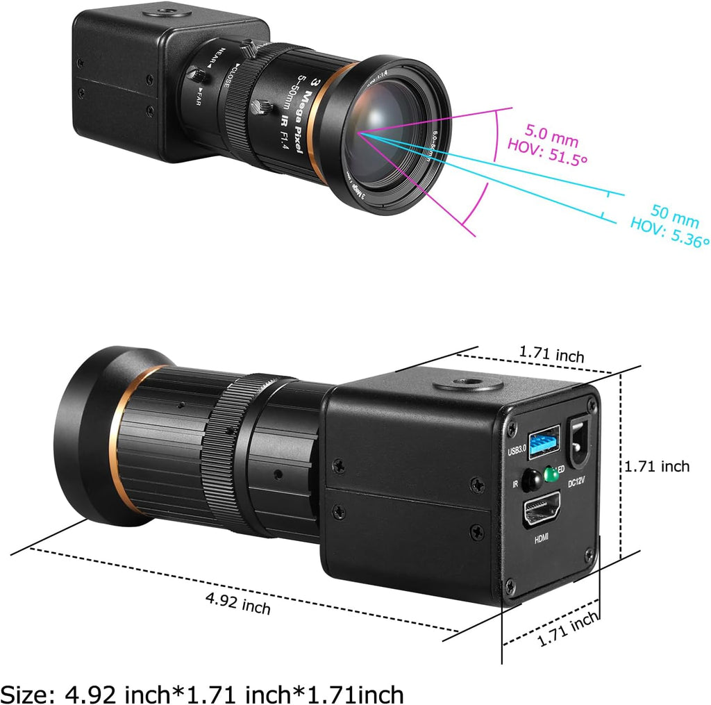 HDMI USB3.0 Dual Output HD YUY2 1080P 60fps Digital Security Camera, Industry Digital C-Mount with Manual 5-50mm Varifocal HD Lens, OSD Menu via Remote Controller