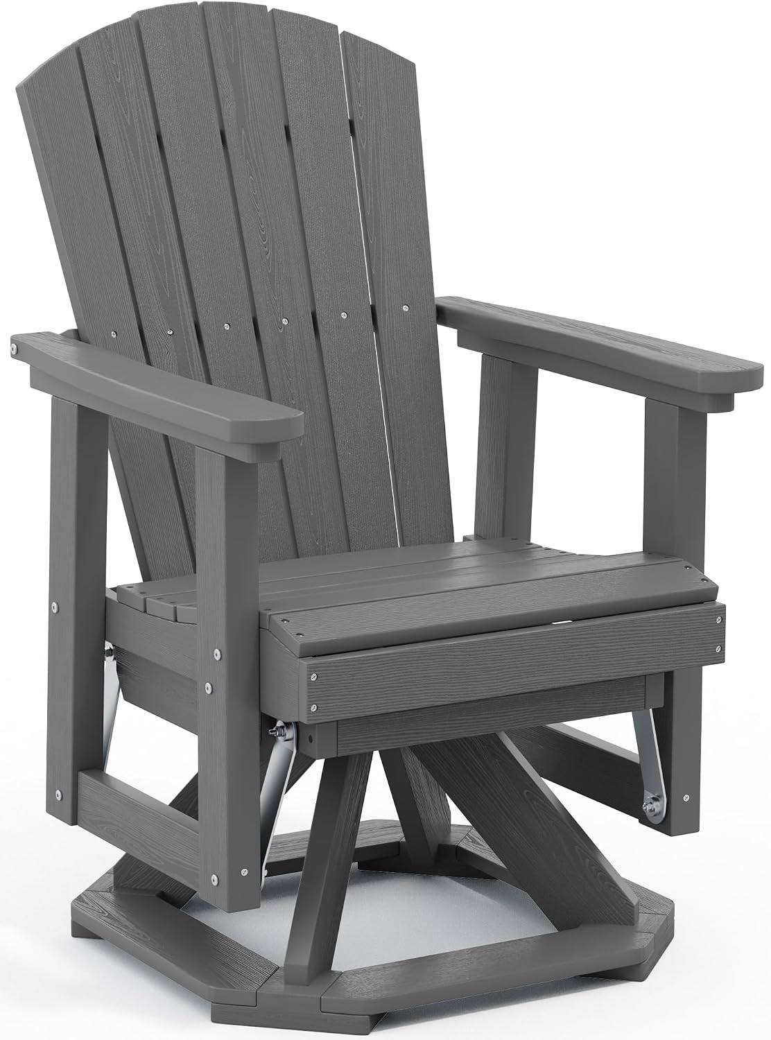 SERWALL Adirondack Swivel Glider Chair, HDPE Glider Rocking Chair for Outdoor, All-Weather Glider Chair for Porch, Balcony, Grey