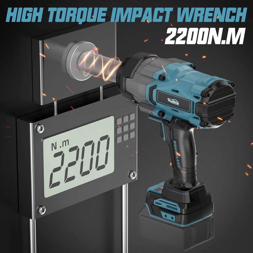 Cordless Impact Wrench 1/2' Compatible with Makita 18V Battery, 1600Ft-lbs(2200N.m) High Torque Impact Gun Heavy Duty, Brushless Electric Power Impact Driver with 4 Speed Modes & LED Work Light