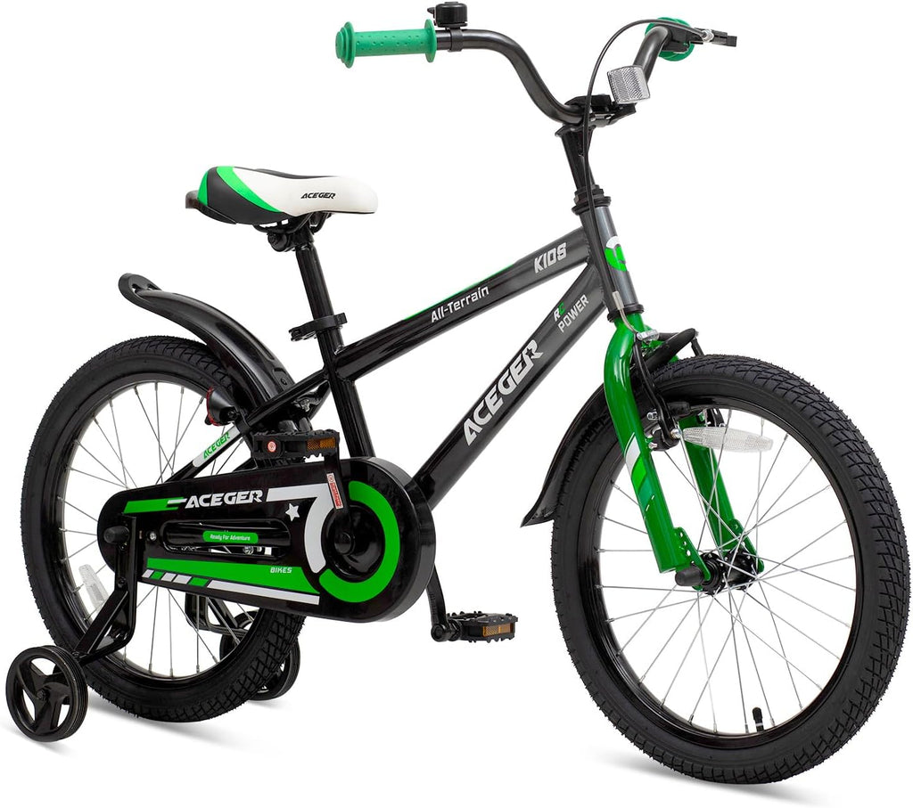 ACEGER Simon Kids Bike for Boys Girls Toddlers, Unisex for Aged 3-13 Years, 12 14 16 18 Inch Children Bicycle with Training Wheels, 20 Inch Bike with Kickstand