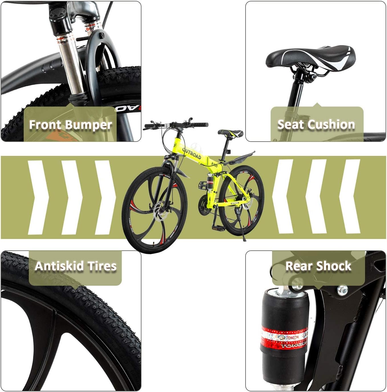 26 ich Folding Mountain Bike, 21 Speed High Carbon Steel Mountain Bike for Adults with 26 Inches Durable Tires, Front Suspension Folding Bicycle for Women and Man | 26 ich, High Carbon Steel, Durable Tires, Front Suspension, Folding Bicycle