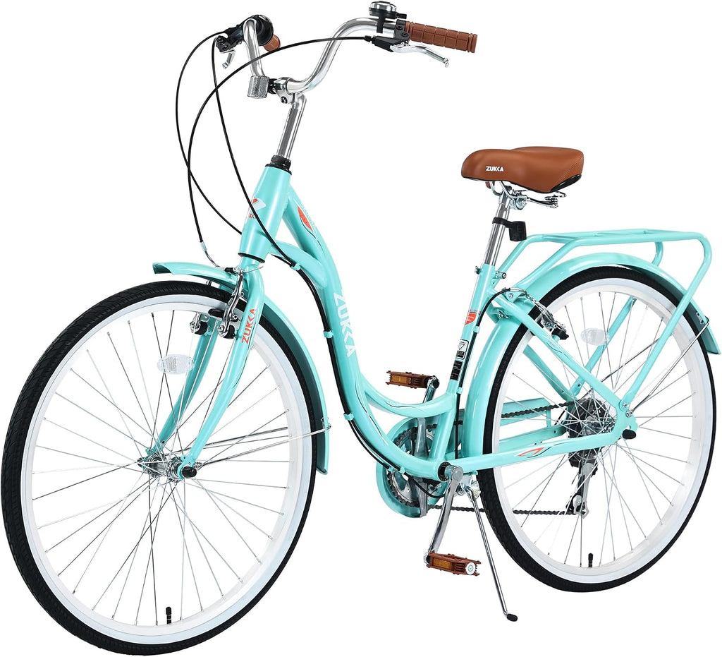 24/26 Inch Girls Cruiser Bike 24/26 Inch Beach Cruiser Bike for Women，City Hybrid Bike 7 Speeds Bicycle Commuter Bike for Women Men,High-Carbon Steel Frame，Multiple Colors