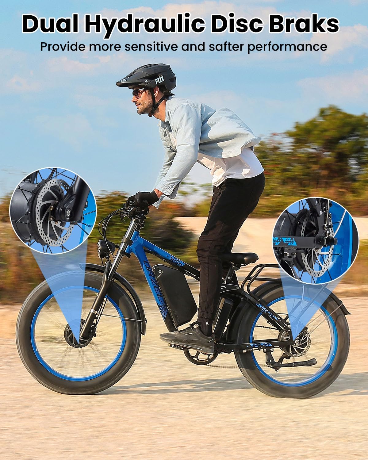 Peak 3000W Dual Motor Ebike for Adults, 48V 25AH Long Range Electric Mountain Bike, 30-34MPH Step-Thru Unlocked Electric Bike, 24'Fat Tires & Full Suspension,Conquer Mountains, Snow, Sand & Roads,Blue