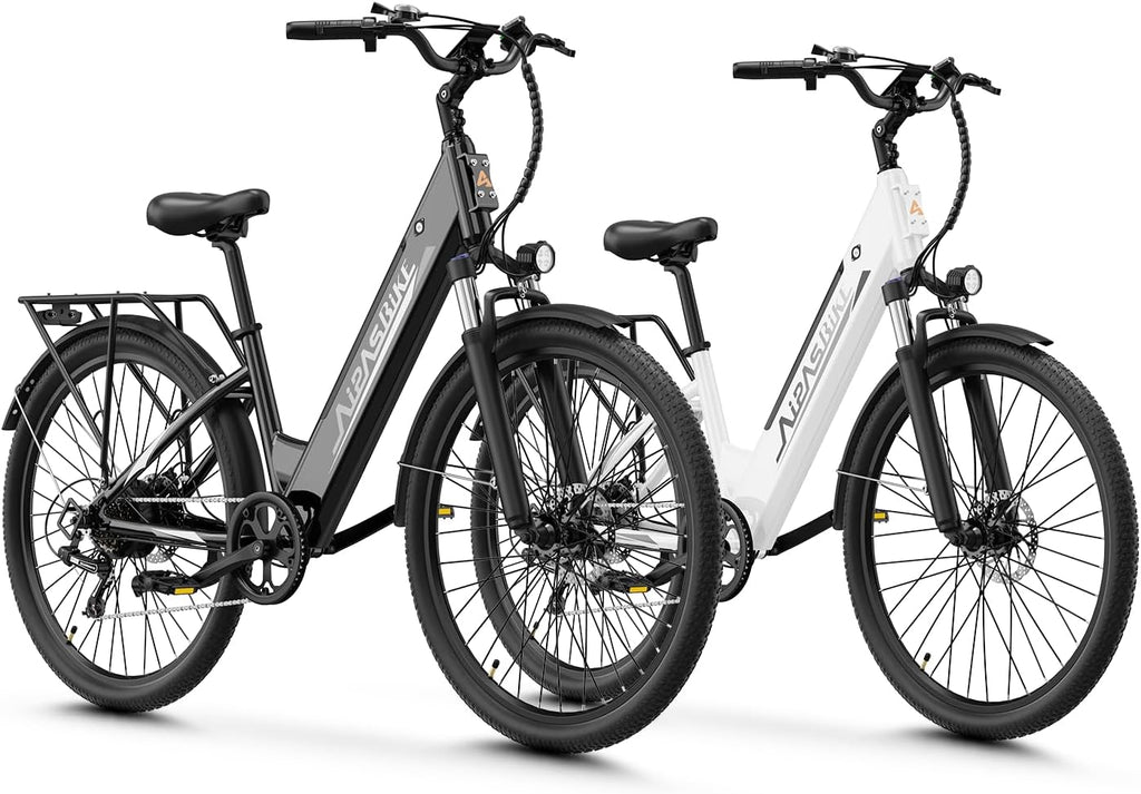 Aipas Electric Bike for Adults with 1100W Motor Peak, 48V 12.8Ah Battery, Max 62 Miles 28MPH, 26' Electric Commuter Bike with 7-Speed and Suspension System