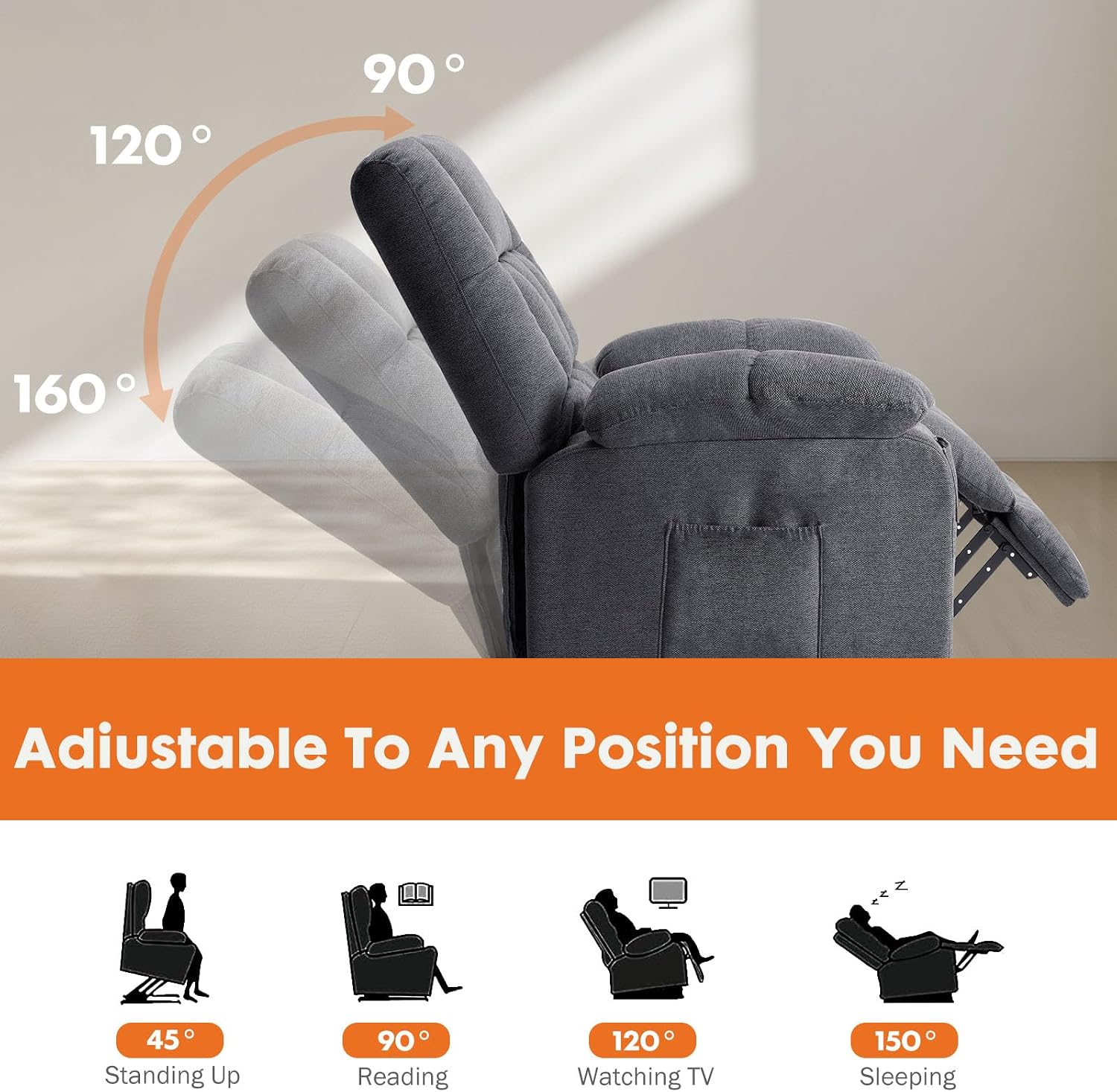 Sweetcrispy Power Lift Recliner Chair with Vibration Massage and Heat for Elderly, Ergonomic Overstuffed Breathable Fabric Reclining Chair with 3 Pockets, Remote Control, Living Room, Light Brown