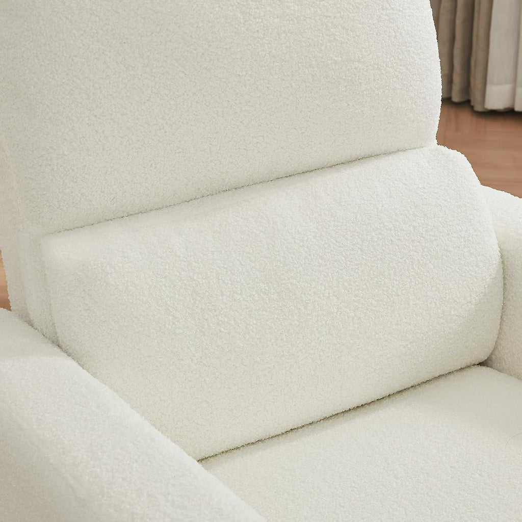 Power Swivel Rocker Recliner, Oversized Boucle Nursery Glider Recliner, Swivel Rocking Reclining Chair with Removable Cushion and Lumbar Support for Nursery Living Room Bedroom, Teddy White