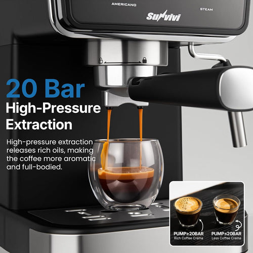 20 Bar Espresso and Americano Machine for Home and Office, Iced Coffee Maker with Touchscreen, Milk Frother, Single/Double Shot & Cold Brew, 52OZ Removable Water Tank, Quick Heating System