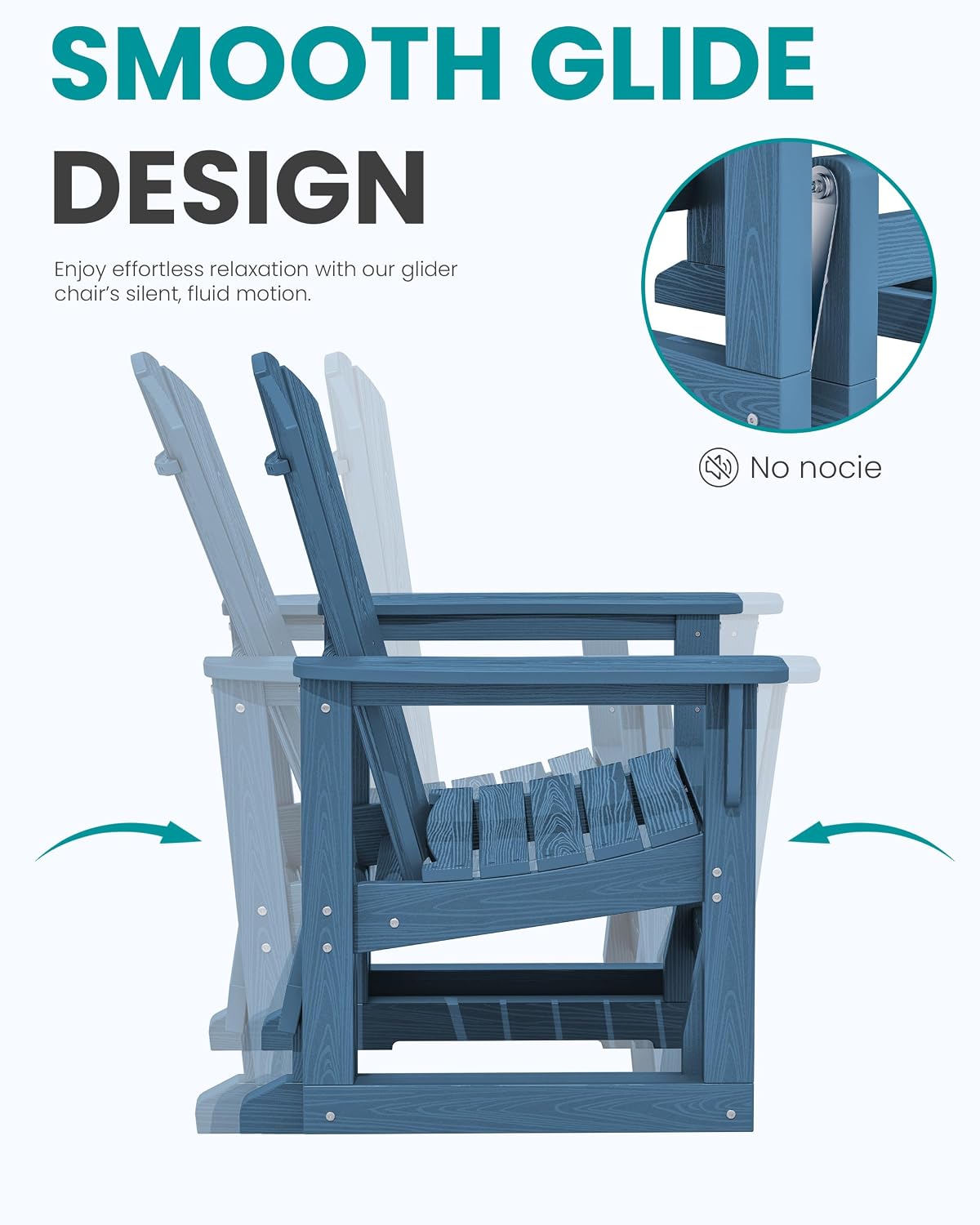 SERWALL Outdoor Glider Chair, HDPE Patio Glider Rocker All-Weather Porch Glider for Outside, Blue