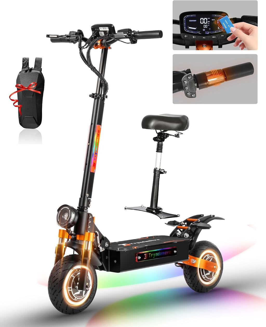 Electric Scooter Adults Peak 5600W Dual Motors Top Speed 45MPH，33Ah Battery Range 75 Miles， with Non-Zero Start 10' All-Terrain Tires Fast Electric Scooter for Adults with Seat