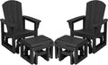 SERWALL Outdoor Glider Chair Set of 2 with Ottoman, HDPE Wood-Like Patio Glider Set All-Weather Porch Glider for Outside, Black