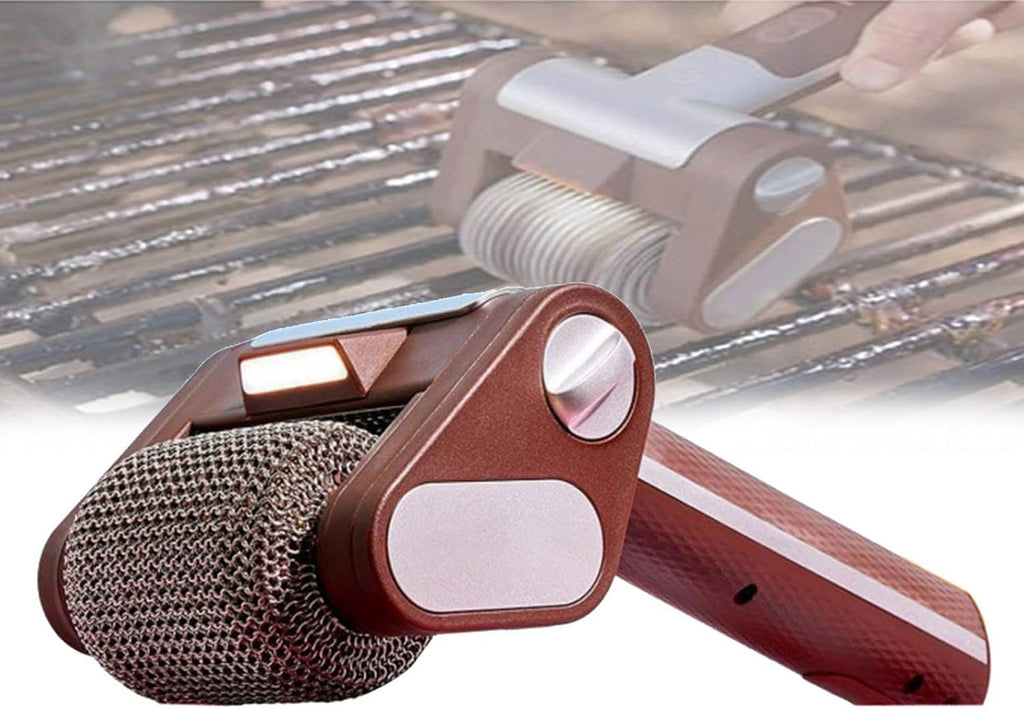 Stainless Steel Power Roller Blasts Rotating Cleaning Brush with Built-in Led Lights Rechargeable Brush Cleaner Electric Grill Cleaning Scrub Brush for Outdoor BBQ