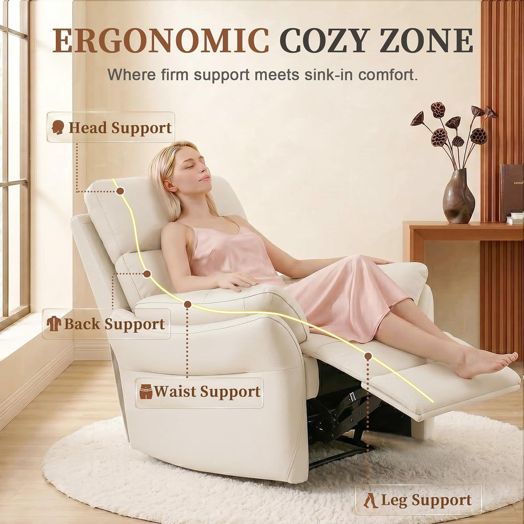 AIRSKY Genuine Leather Recliner Chair, Top Grain Leather, Italian Water-Washing Process, Lazy boy Recliner Chair, for Living Room, Theater Seating, Bedroom, Beige,R1