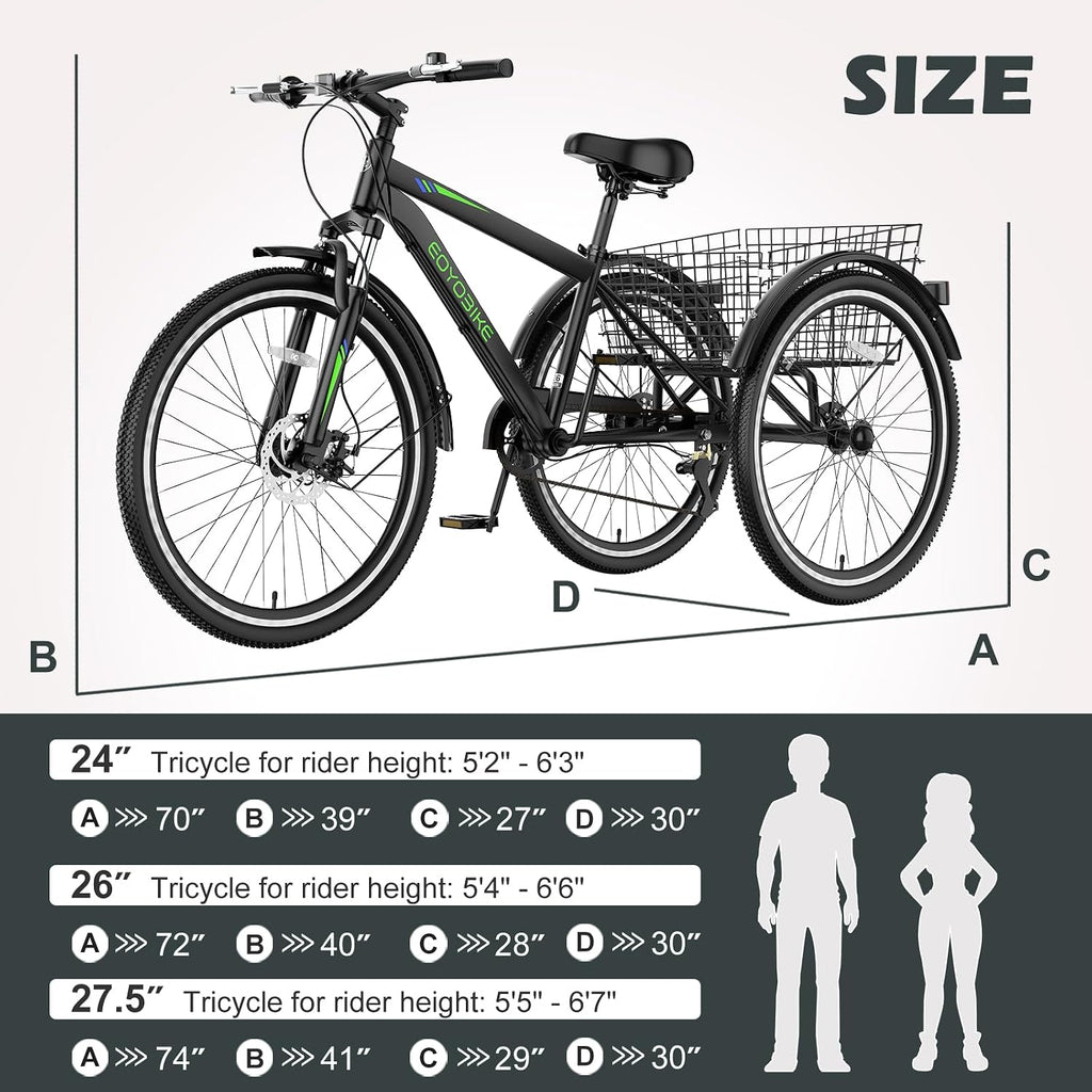ABORON Adults Tricycle, 3 Wheels Bike for Adult, Tricycle for Adults, Double-Wall Wheel Rims, Tricycle for Women Men Exercise Outdoor Sports