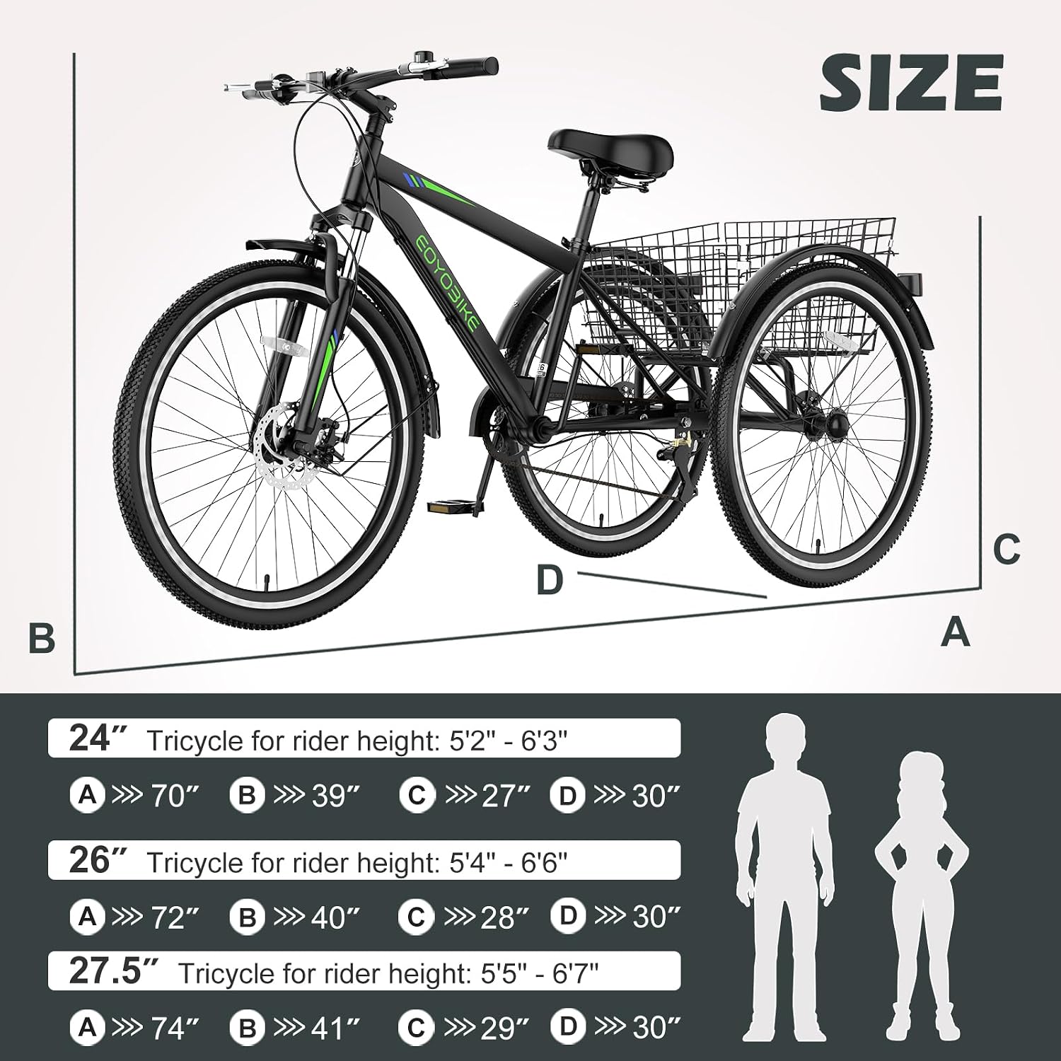 ABORON Adults Tricycle, 3 Wheels Bike for Adult, Tricycle for Adults, Double-Wall Wheel Rims, Tricycle for Women Men Exercise Outdoor Sports