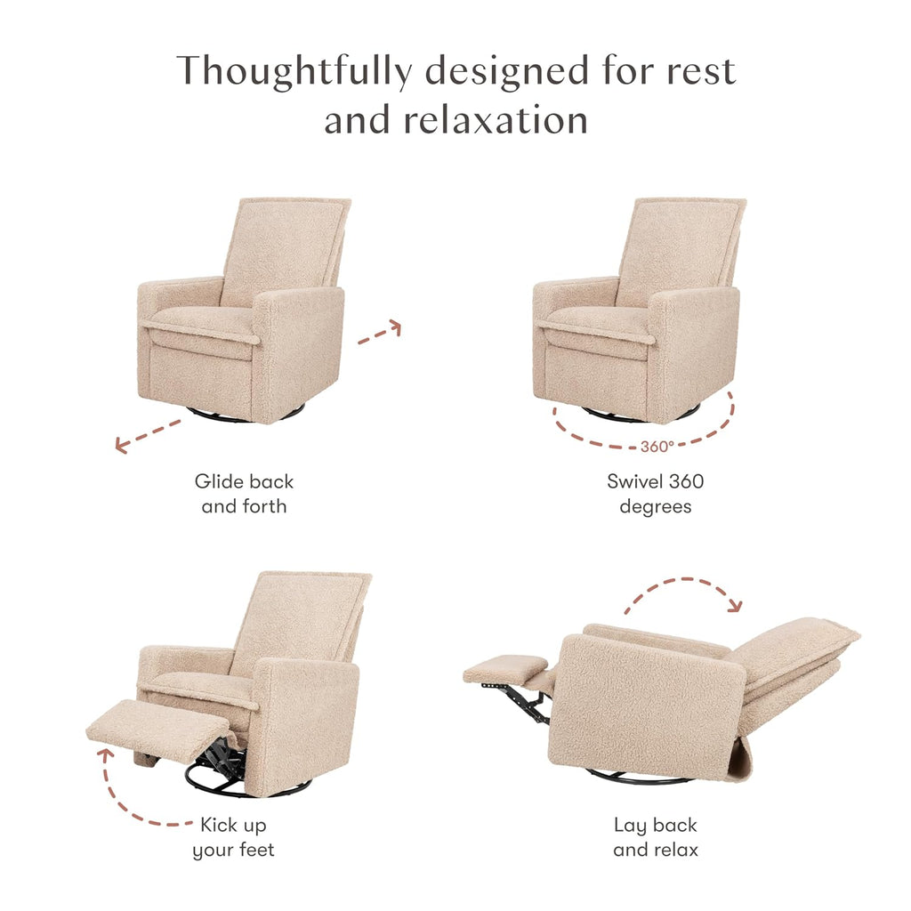 Babyletto Cali Flange Recliner and Swivel Glider in Chai Shearling, Greenguard Gold and CertiPUR-US Certified
