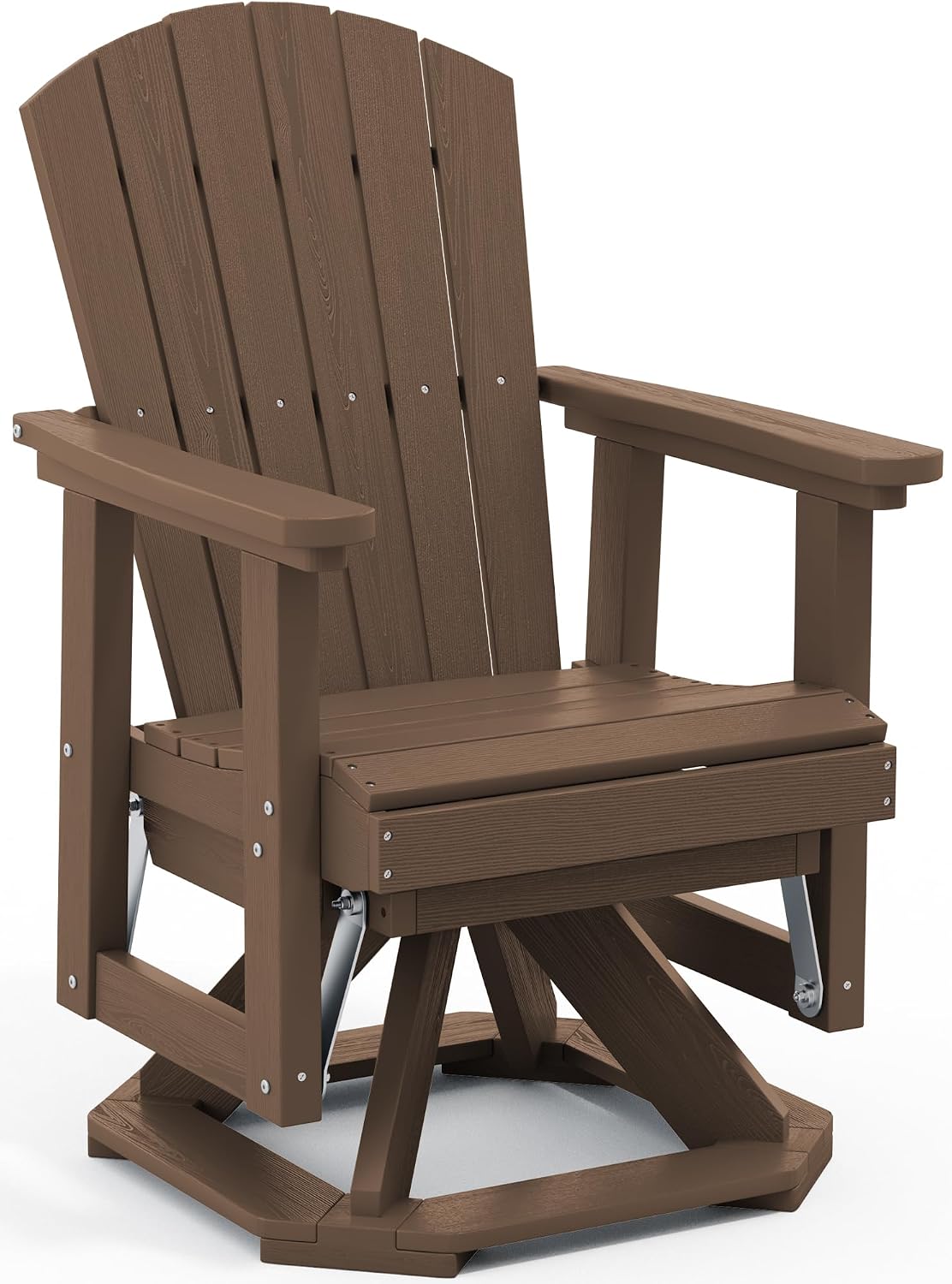 SERWALL Adirondack Swivel Glider, HDPE Glider for Outdoor, All-Weather Glider Rocking Chair for Porch, Balcony, Coffee Brown