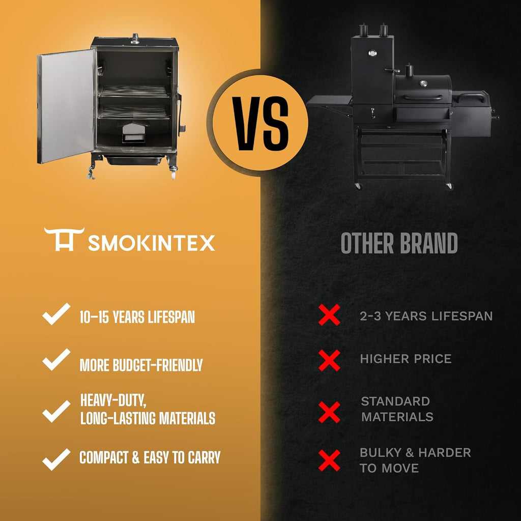 SmokinTex Lil' Tex Electric Smoker - Stainless Steel Portable Meat Smoker Grill with Temperature Control, Wood Chip Tray, and Meat Probe for BBQ, Jerky, Vegetables