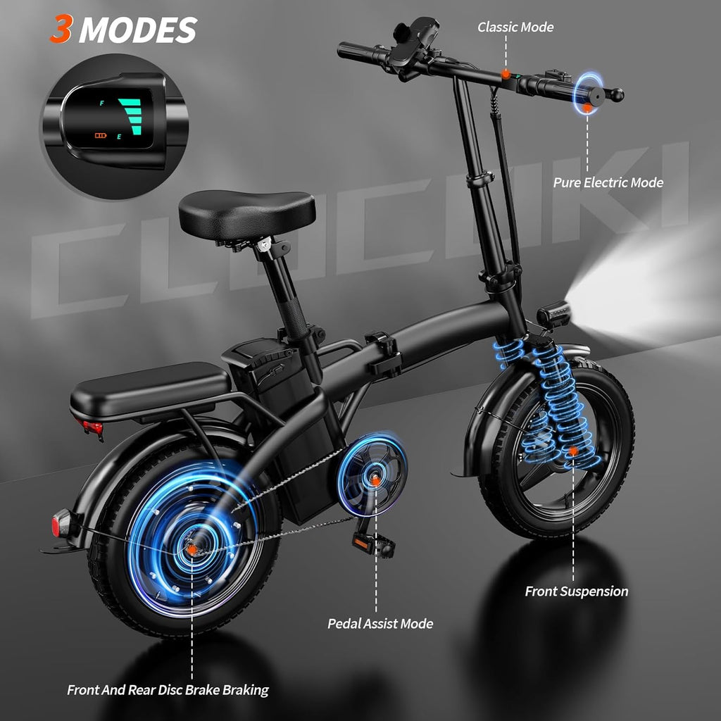 550W Powerful Electric Folding Bike for Adults – 23MPH Top Speed, 35 Miles Range, 48V 12Ah Battery, Foldable Ebike with Charger & Dual Disc Brakes,14' Commuter Mini E Bikes, Hill Climbing Commuter