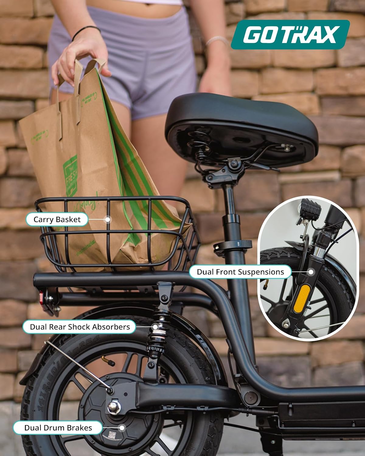 Gotrax Adult Electric Scooter with Seat, Max 19-25miles Range, 15.5-20mph Power by 350W-500W Motor, All-Terrain Tire & Wider Deck & Soft Cushioning Seat with Carry Basket
