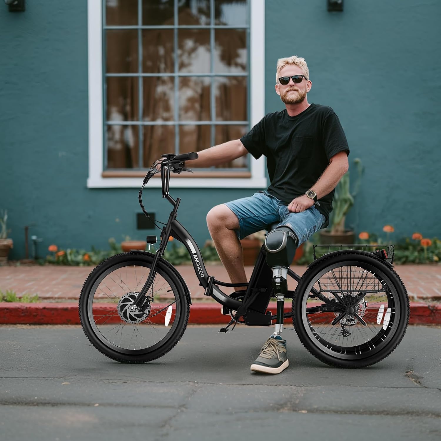 ANCHEER Electric Tricycle for Adults, 350W(Peak 550W) Etrike, 48V/499Wh Ebike, 24' Folding 3 Wheel Electric Trike, 15.5MPH & 55Miles Electric Bike, Rear Differential, Rear Basket