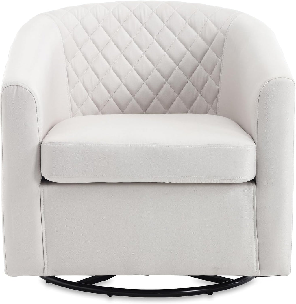 Modern Swivel Rocker Accent Chair Armchair Round Swivel Barrel Chair, 360° Rotating and Glide Back and Forth, Linen Beige