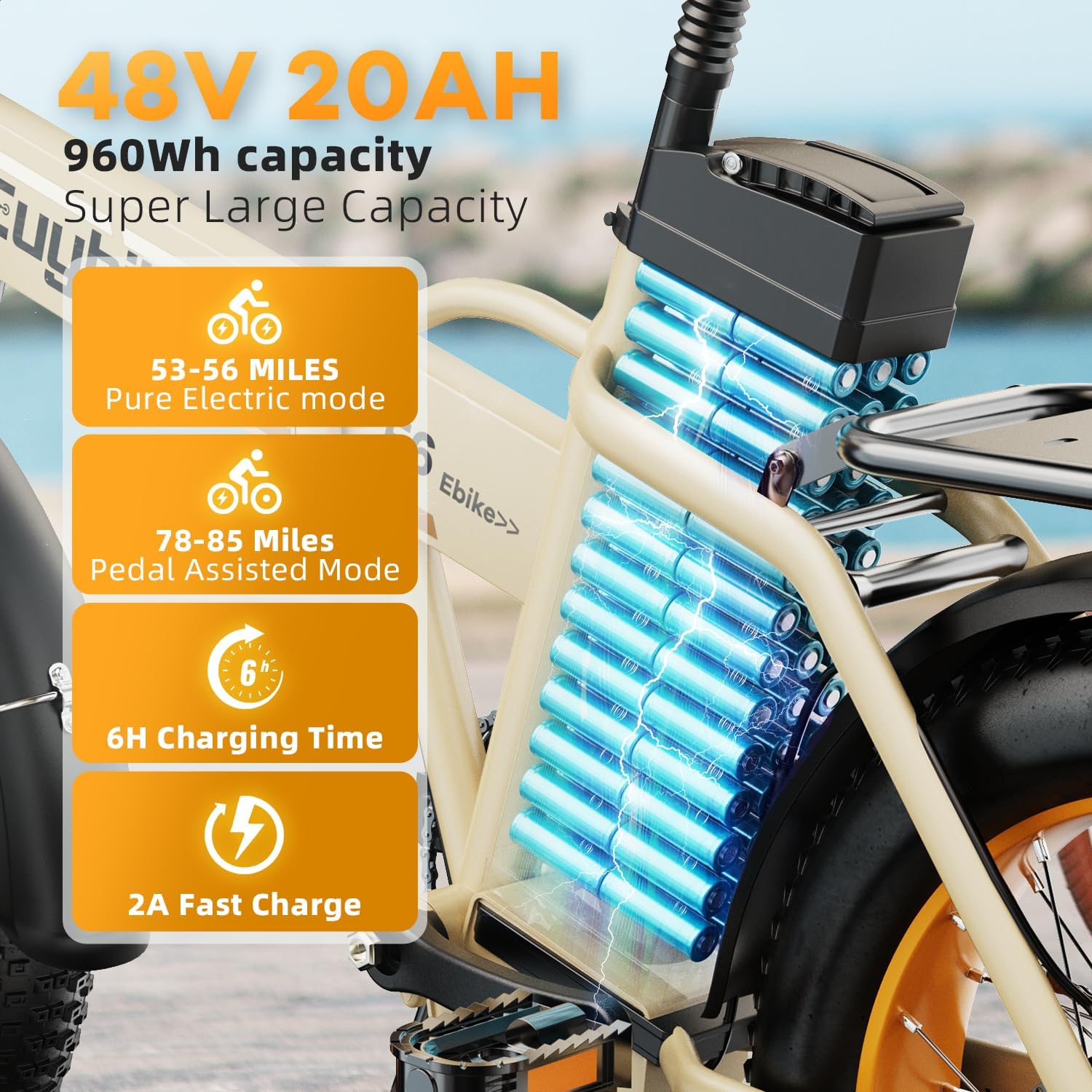 1000W Folding Electric Bike,48V 20AH Removable Battery E Bike,80 Miles Max Range Electric Bike for Adults,20' Fat Tire Foldable ebike,Adult Electric Bicycle for Commute Beach Snow