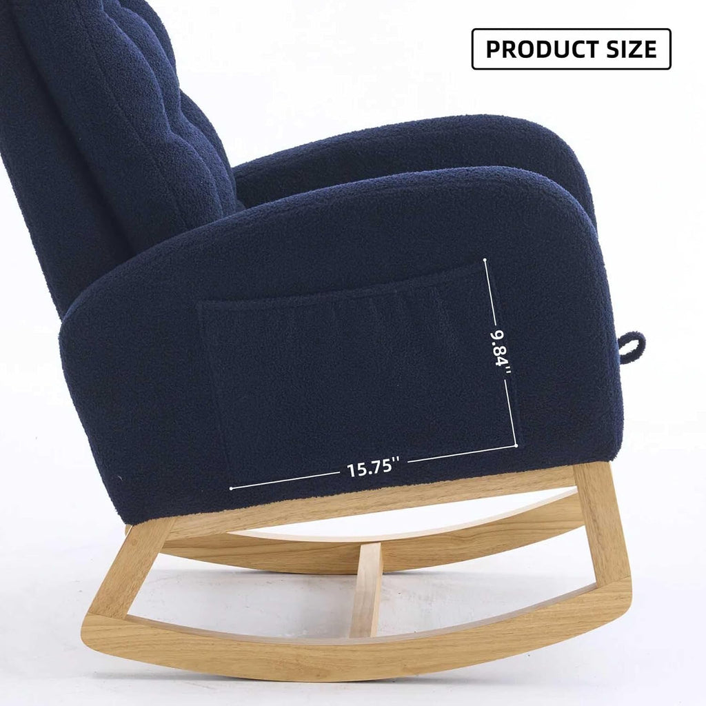 Nursery Rocking Chair with Foot Rest & Side Pocket, 300lbs Capacity, Rocking Chairs with High Backrest, Suitable for Living Room Bedroom, Comfort (Blue)