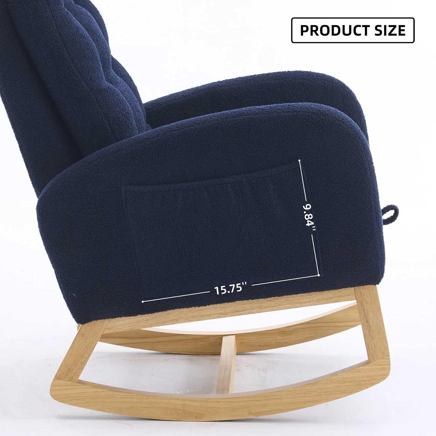 Nursery Rocking Chair with Foot Rest & Side Pocket, 300lbs Capacity, Rocking Chairs with High Backrest, Suitable for Living Room Bedroom, Comfort (Blue)