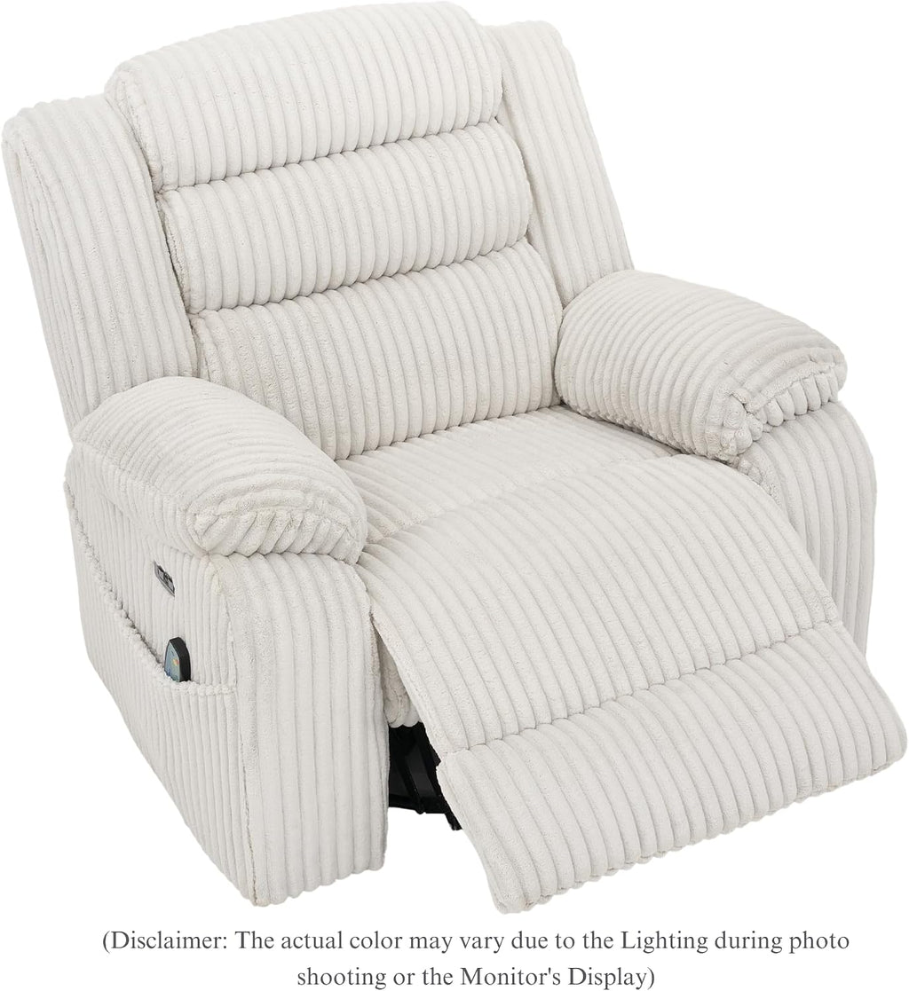 JUUXO Extra Wide Power Swivel Rocker Recliner for Adults with Heat Massage, USB & Type-C Charging, Electric Glider Rocking Chair for Living Room Nursery Bedroom Office