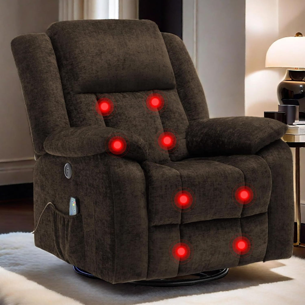 Korser Rocker Recliner Chair, Glider Recliner Chairs for Adults, 360° Swivel Recliner with Massage and Heating, Rocking Recliner Chair with Side Pockets and USB for Living Room, Bedroom, Nursery
