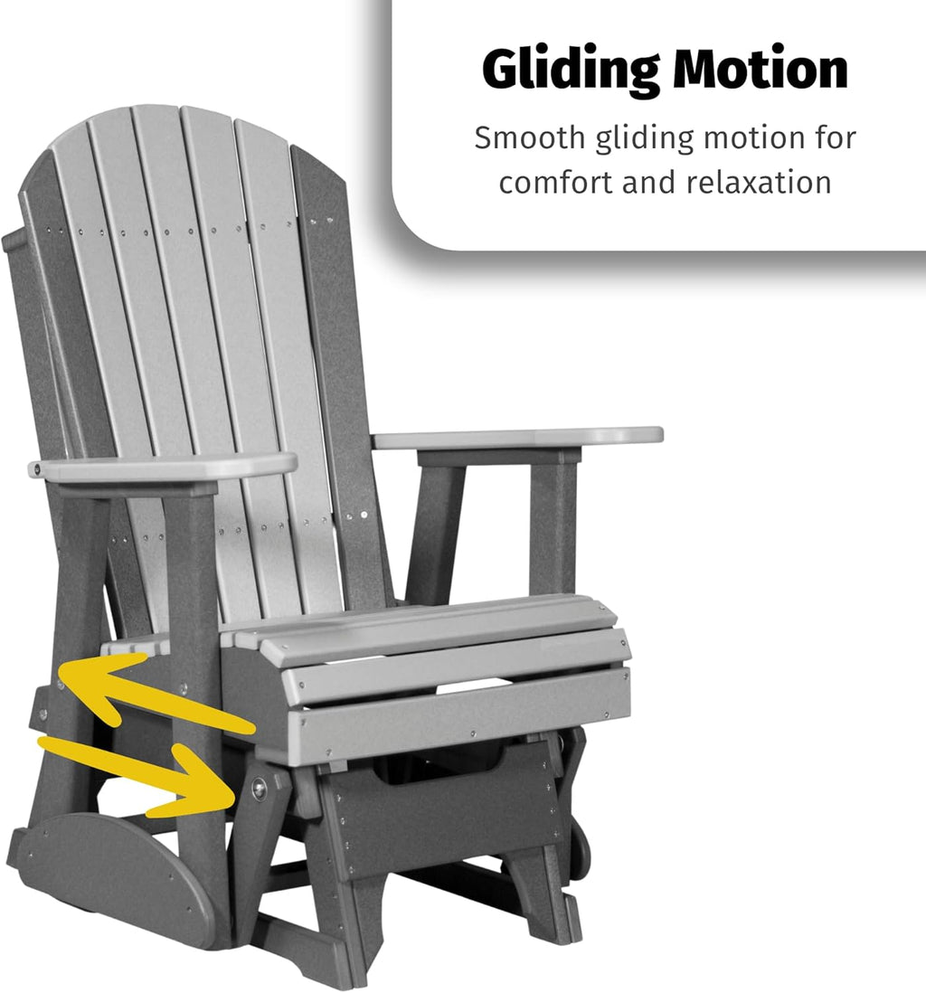 LuxCraft 2' Adirondack Glider Chair, Outdoor Patio Rocking Glider, Gliding Rocker for Outside (Birch & White)